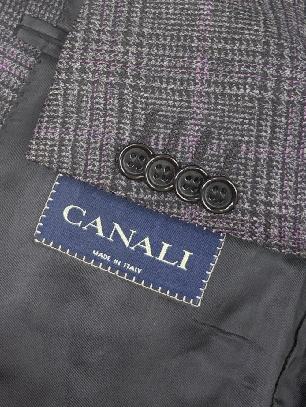 Canali Sport Coat Mens 50R US 40R Gray Glencheck Purple Windowpane Wool Cashmere